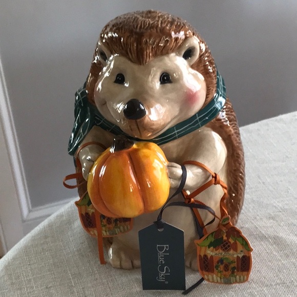 Blue Sky Ceramic 9" Hedgehog with Pumpkin Fall Thanksgiving NWT. - Picture 1 of 9